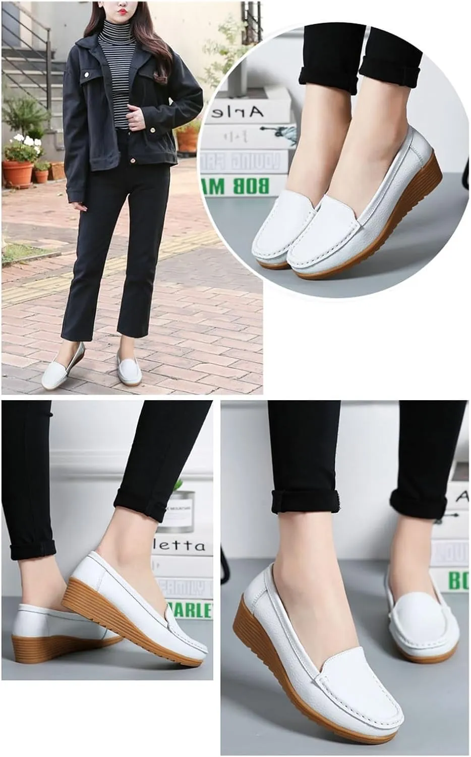 Yytcsjz Women's Comfortable Loafers Cute, Womens Casual Slip-On Leather Non-Slip Orthopedic Nursing Shoes, Loafers for Restaurant Work Shoes, for Medical Workers, Healthcare Providers