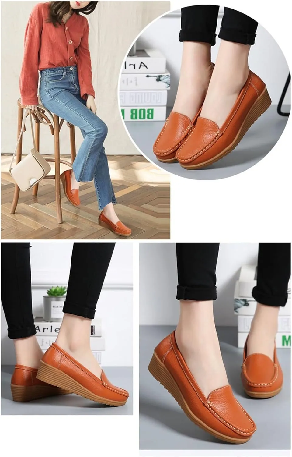 Yytcsjz Women's Comfortable Loafers Cute, Womens Casual Slip-On Leather Non-Slip Orthopedic Nursing Shoes, Loafers for Restaurant Work Shoes, for Medical Workers, Healthcare Providers