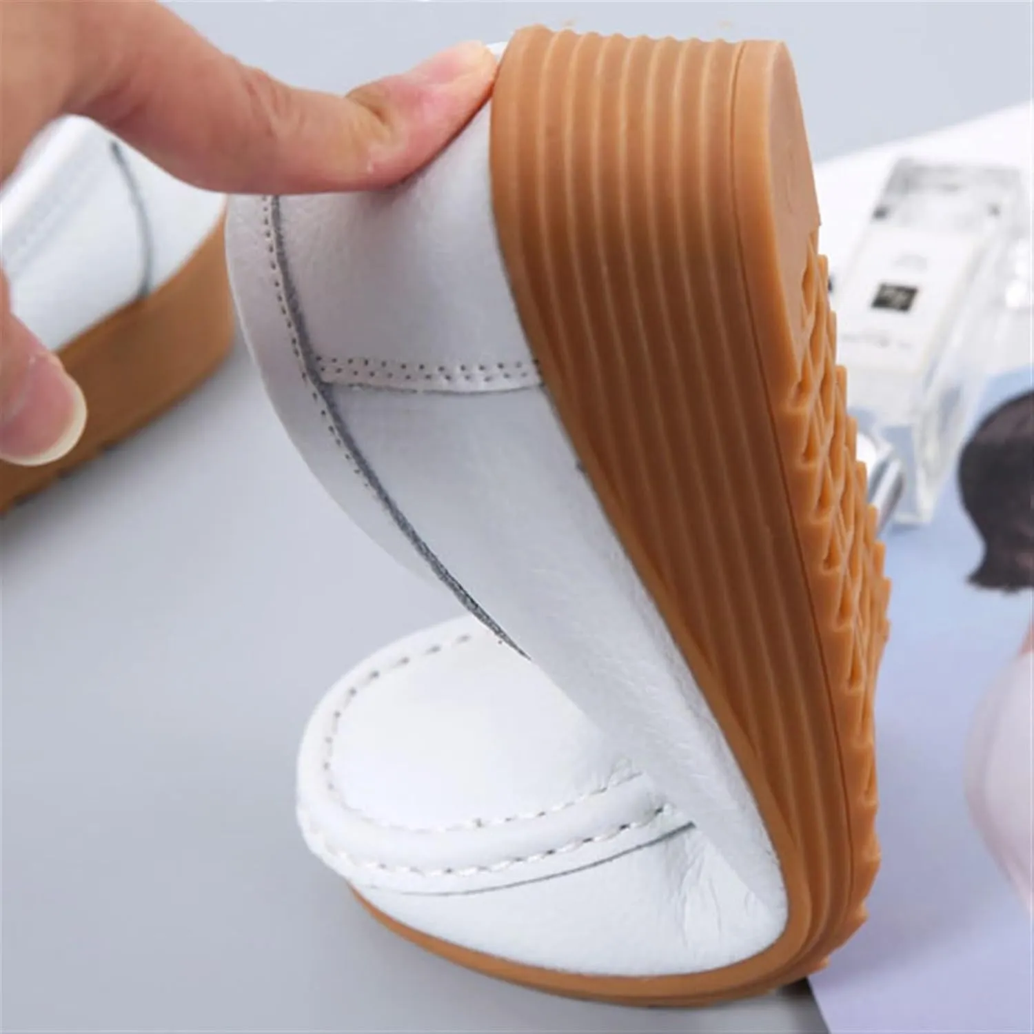 Yytcsjz Women's Comfortable Loafers Cute, Womens Casual Slip-On Leather Non-Slip Orthopedic Nursing Shoes, Loafers for Restaurant Work Shoes, for Medical Workers, Healthcare Providers