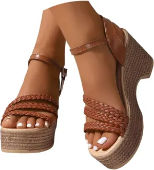 ZSpzx Block Heel Sandals for Women,Women's Wedge Sandals Comfortable Open Toe Platform Casual Dressy Summer Dress Shoes Block Strappy High Heels Heeled Ankle Strap Sandal for Wedding Party