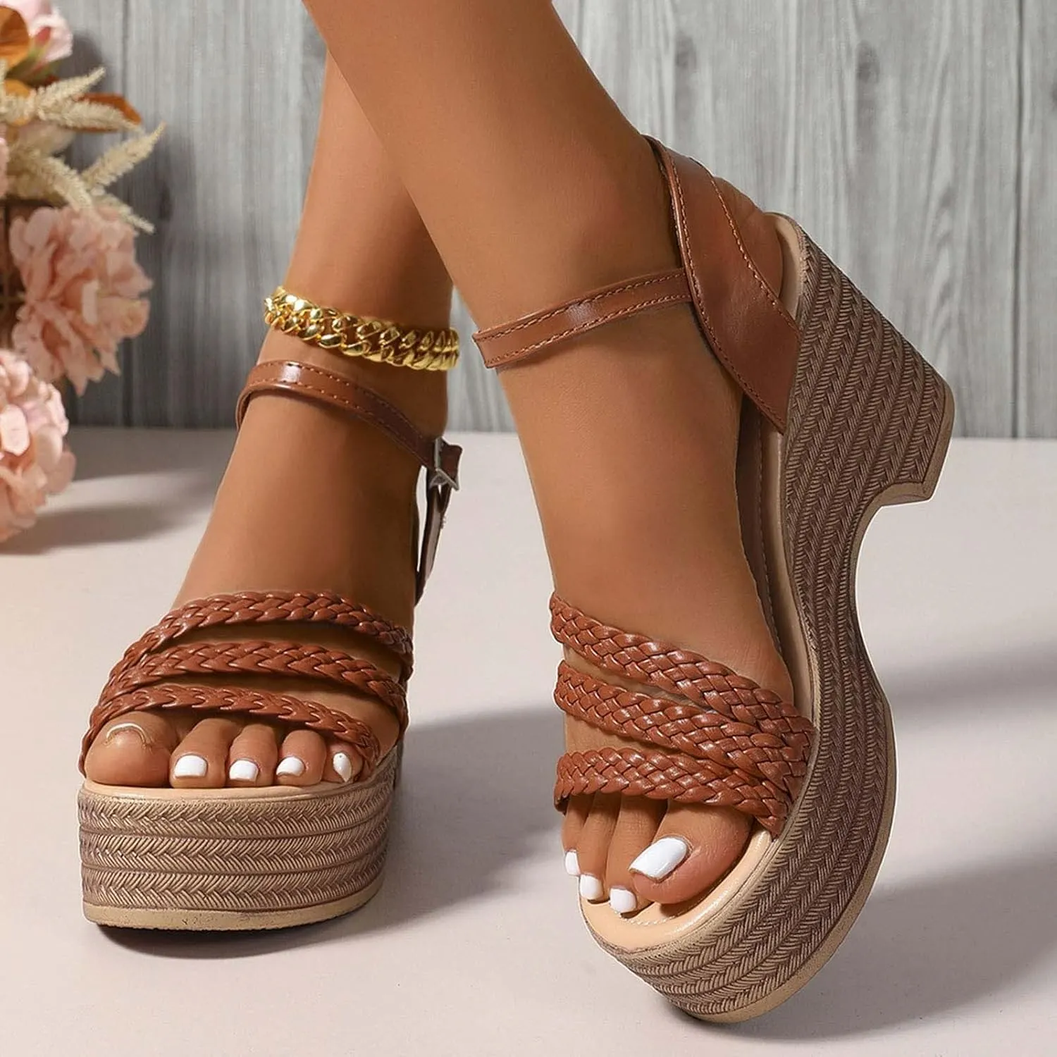 ZSpzx Block Heel Sandals for Women,Women's Wedge Sandals Comfortable Open Toe Platform Casual Dressy Summer Dress Shoes Block Strappy High Heels Heeled Ankle Strap Sandal for Wedding Party