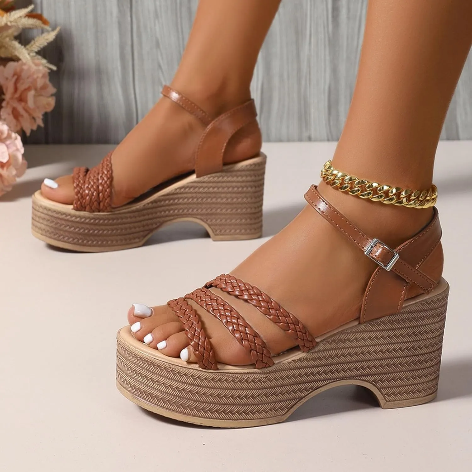 ZSpzx Block Heel Sandals for Women,Women's Wedge Sandals Comfortable Open Toe Platform Casual Dressy Summer Dress Shoes Block Strappy High Heels Heeled Ankle Strap Sandal for Wedding Party