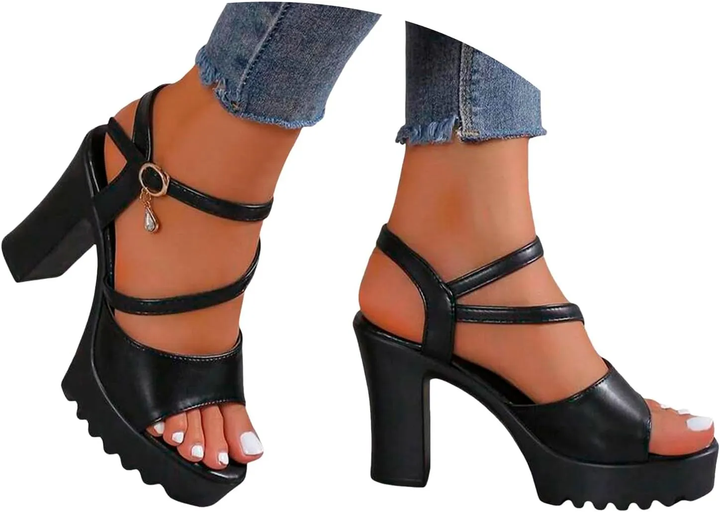 ZSpzx Heels for Women 2025 Peep Toe Comfortable Strappy Dressy Sandals with Rhinestone Orthopedic Arch Support Sandal Ladies High Heeled Cushion Footbed Shoes for Party Wedding Walking Vacation