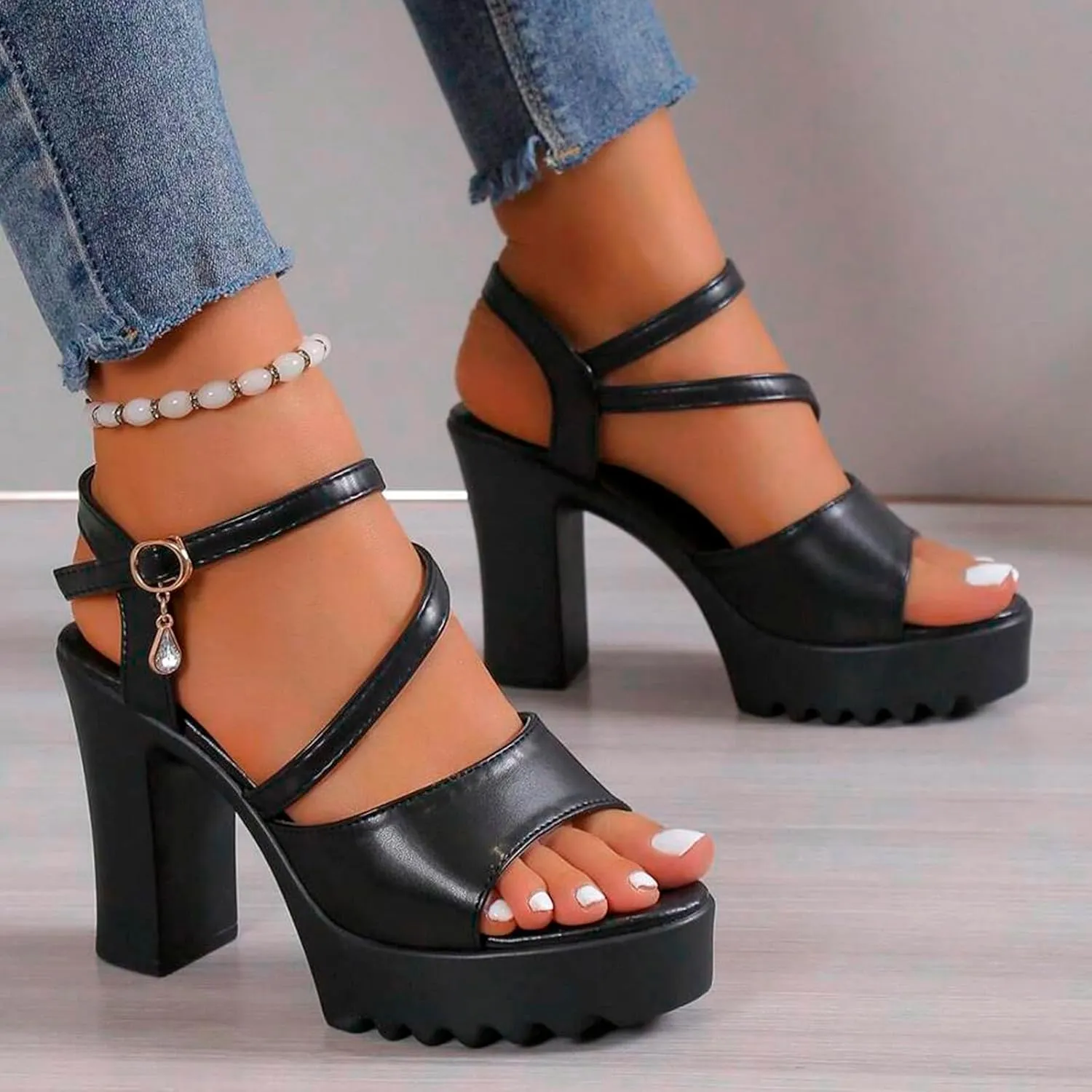ZSpzx Heels for Women 2025 Peep Toe Comfortable Strappy Dressy Sandals with Rhinestone Orthopedic Arch Support Sandal Ladies High Heeled Cushion Footbed Shoes for Party Wedding Walking Vacation