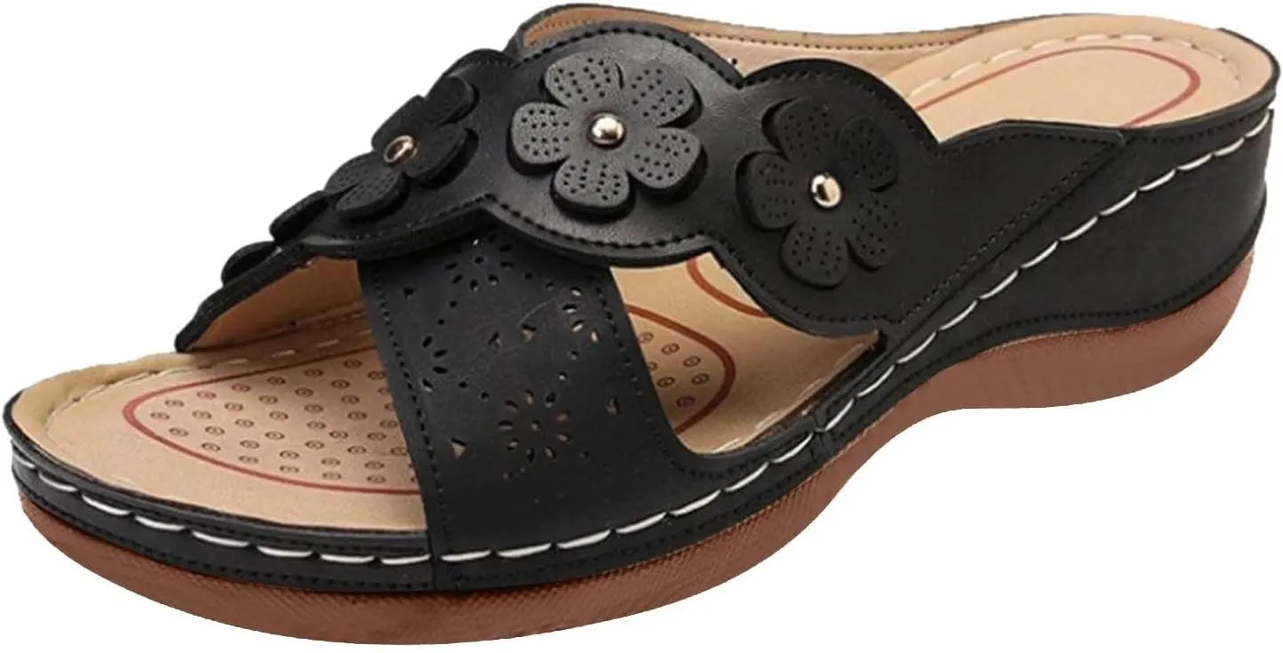 ZSpzx Orthopedic Sandals for Women Dressy Summer 2025 Comfortable Hollow Flower Slippers Womens Arch Support Casual Boho Walking Indoor Outdoor Shoes Sandalias OrtopDicas Para Mujer