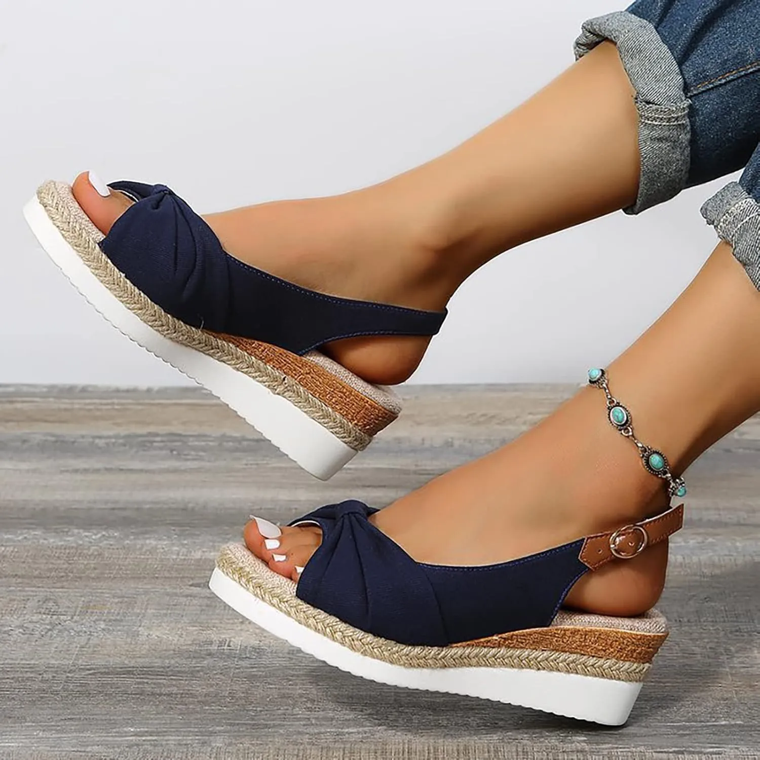 ZSpzx Orthopedic Sandals for Women,Womens Espadrilles Wedge Sandals 2025 Dressy Summer Slides Fish Mouth Platform Comfortable Slip on Bow Knot Open Toe Ankle Strap Beach Casual Walking Shoes