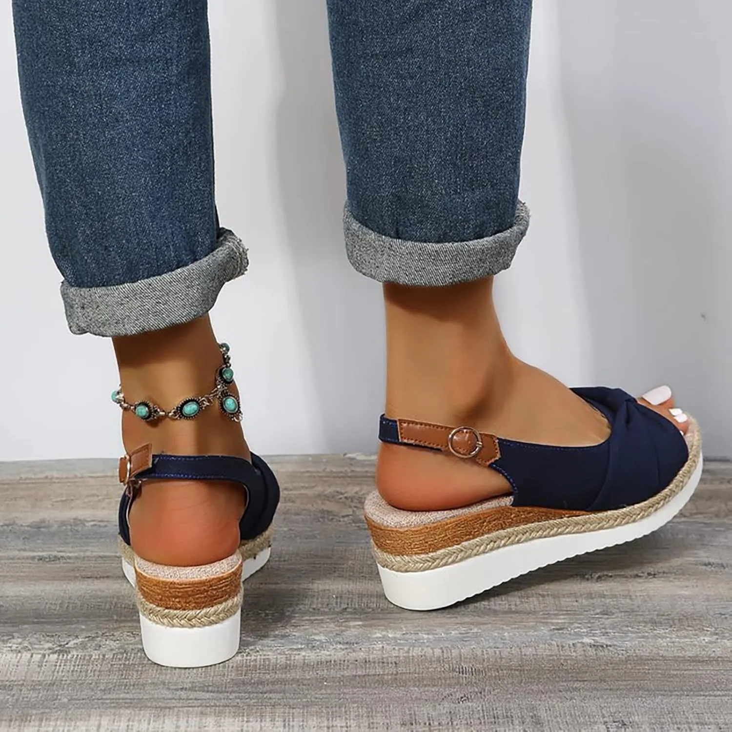 ZSpzx Orthopedic Sandals for Women,Womens Espadrilles Wedge Sandals 2025 Dressy Summer Slides Fish Mouth Platform Comfortable Slip on Bow Knot Open Toe Ankle Strap Beach Casual Walking Shoes