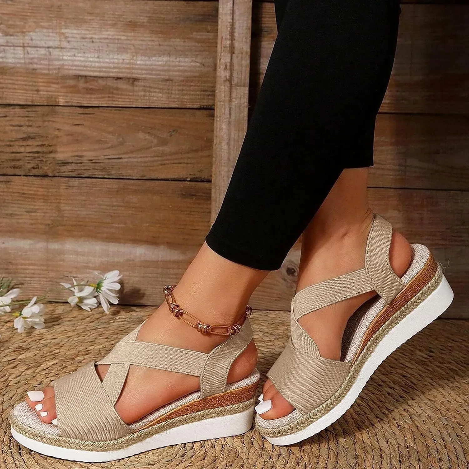 ZSpzx Platform Espadrilles Wedges Sandals Orthopedic Wedge Sandals for Women Dressy Summer 2025 Comfortable Ankle Strap Slip On Casual Open Toe Walking Beach Shoes Sandalias OrtopDicas Para Mujer