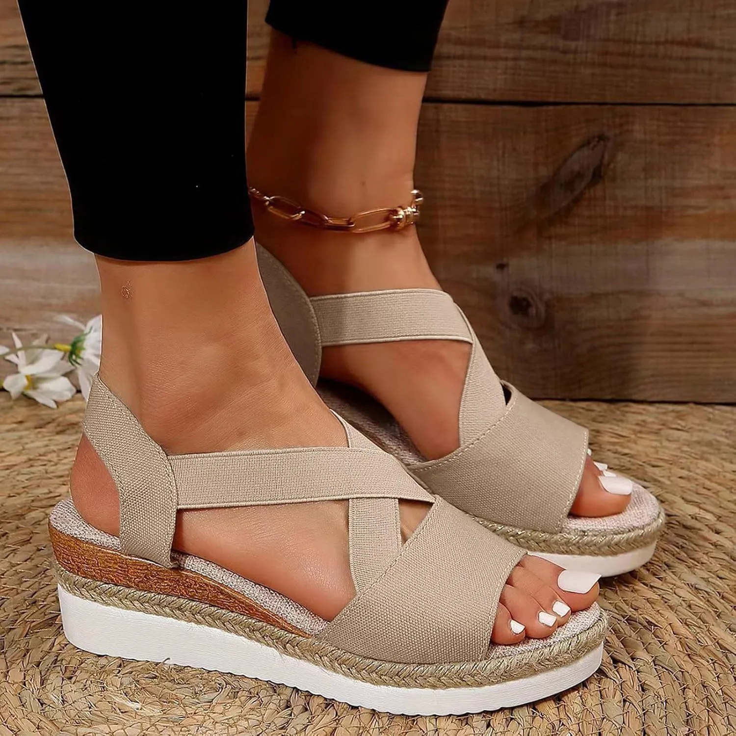 ZSpzx Platform Espadrilles Wedges Sandals Orthopedic Wedge Sandals for Women Dressy Summer 2025 Comfortable Ankle Strap Slip On Casual Open Toe Walking Beach Shoes Sandalias OrtopDicas Para Mujer