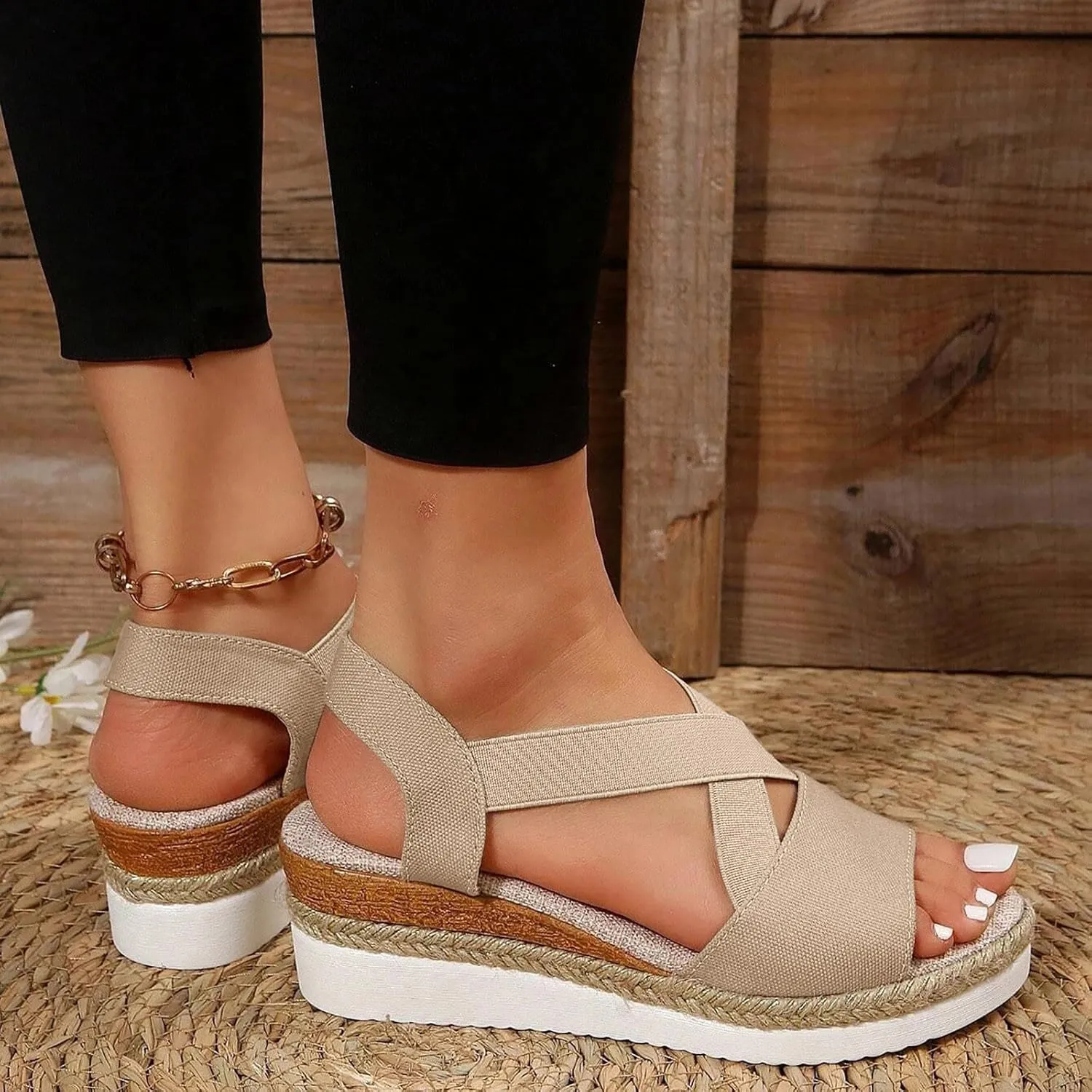 ZSpzx Platform Espadrilles Wedges Sandals Orthopedic Wedge Sandals for Women Dressy Summer 2025 Comfortable Ankle Strap Slip On Casual Open Toe Walking Beach Shoes Sandalias OrtopDicas Para Mujer