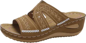 ZSpzx Sandals For Women 2025,Orthopedic Wedge Platform Sandals Comfortable Dressy Summer Hollow Out Open Toe Slippers Flat Casual Boho Slip on Beach Sandals Outdoor Walking Shoes for Travel