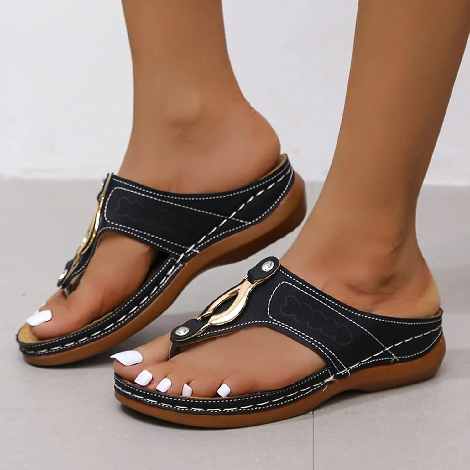 ZSpzx Women's Orthotic Cushion Flip Flops Recovery Walking Sandals for Women Comfortable Metal Plantar Fasciitis Bunion Casual Womens Non Slip-on Outdoor Slides Wedge Slide Dressy Summer Beach Shoes
